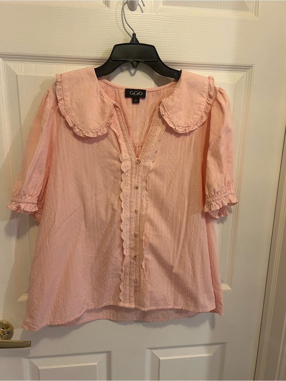 Women’s Pink Ruffle-Trim Button Front Top - Picture 2 of 6